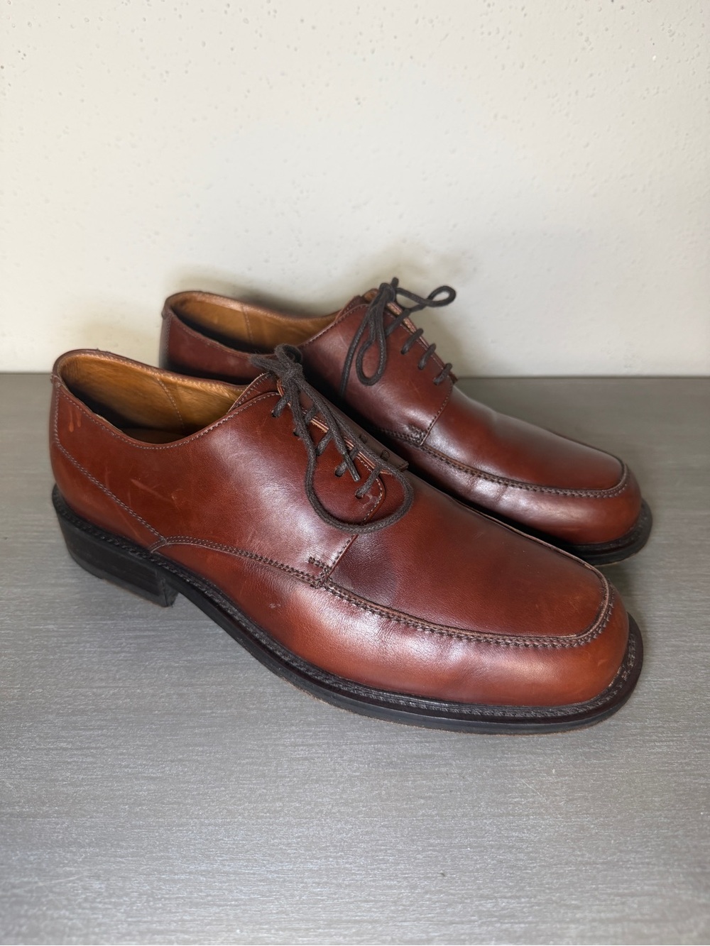 Bacco Bucci Italy Men's 8.5 D Brown Leather Square Moc Toe Oxford Dress Shoes